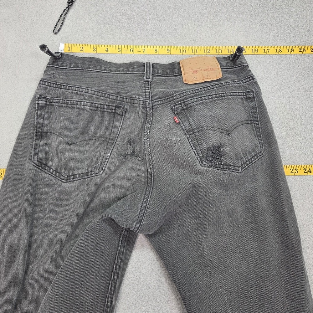 Vintage Levis 501 Jeans Mens Black Made USA Button Distressed 90s Fits 30x30 - Picture 8 of 16